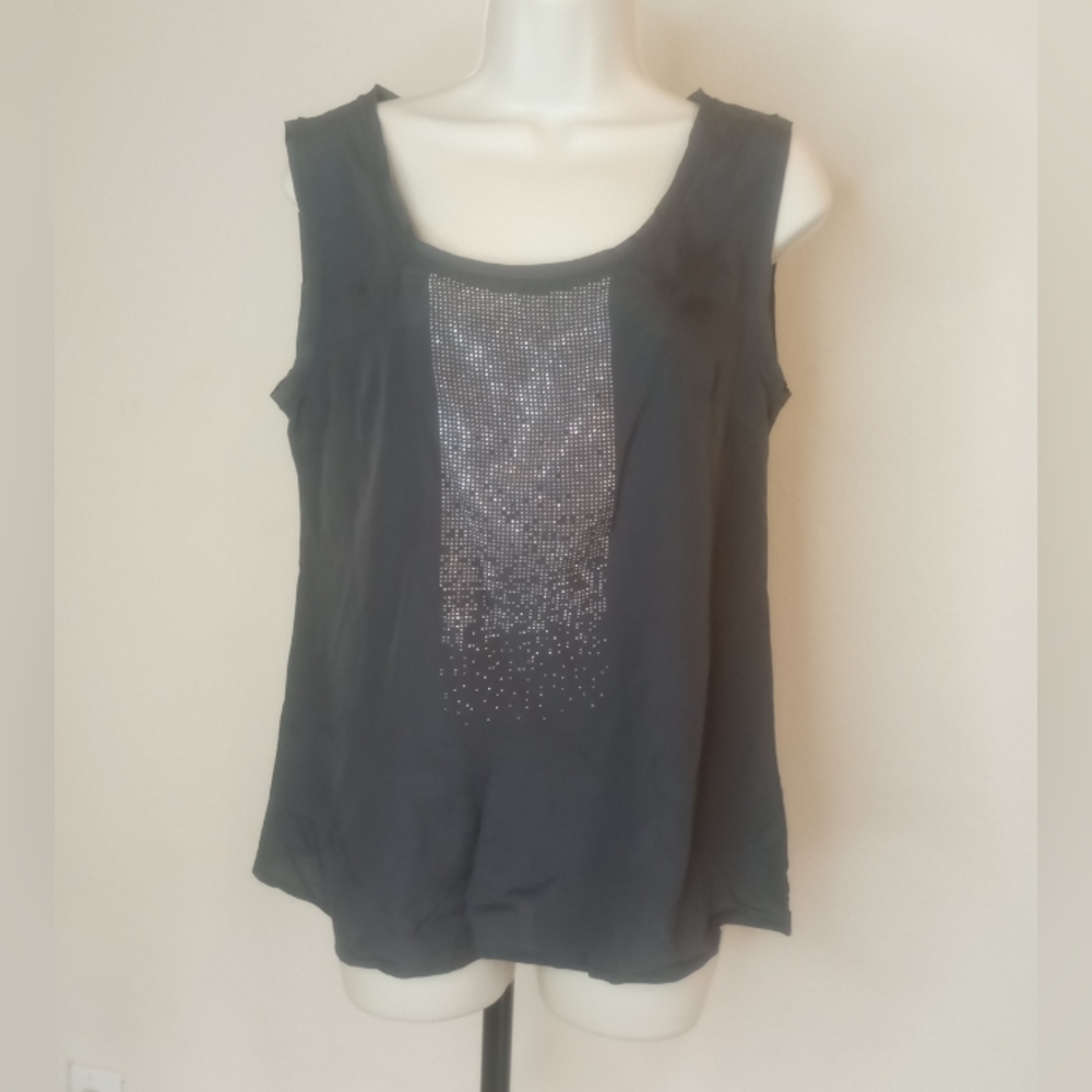 Women's Black Sleeveless Top with Silver Accents - Picture 1 of 11